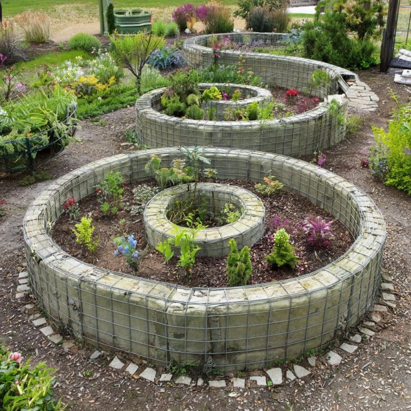 Спиральная грядка из габионов: функциональный арт-объект для вашего сада