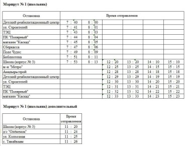 Уважаемые жители города!. Сообщаем Вам актуальное расписание движения городских автобусов с указанием наименований остановок и времени отправления