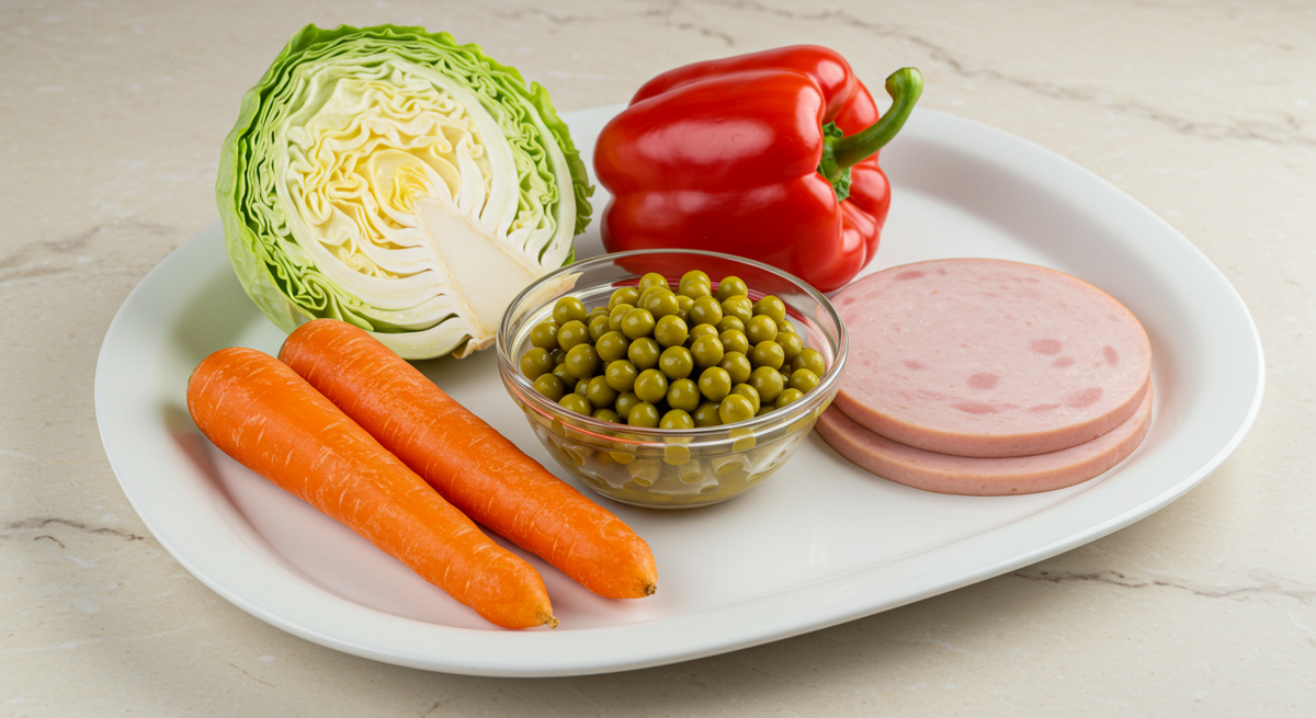 Легкий и вкусный салат с капустой и ветчиной за 15 минут