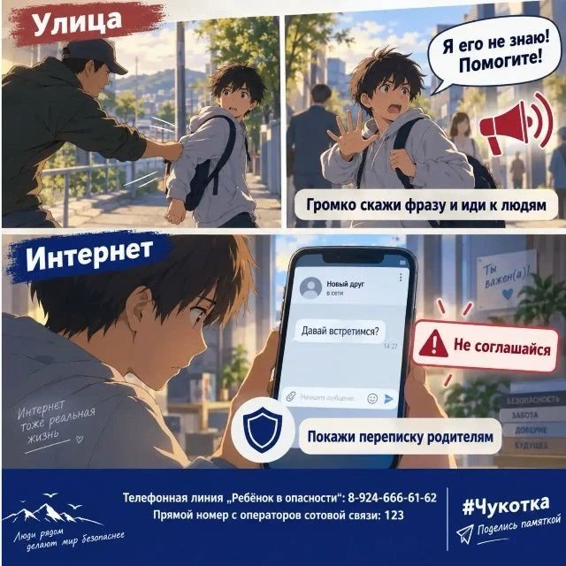 Следственное управление СК России по Чукотскому автономному округу напоминает о важности соблюдения правил личной безопасности несовершеннолетними при взаимодействии с незнакомыми лицами Следственное управление СК России по Чукотскому автономному округу напоминает о важности соблюдения правил личной безопасности несовершеннолетними при взаимодействии с незнакомыми лицами