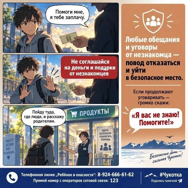 Следственное управление СК России по Чукотскому автономному округу напоминает о важности соблюдения правил личной безопасности несовершеннолетними при взаимодействии с незнакомыми лицами Следственное управление СК России по Чукотскому автономному округу напоминает о важности соблюдения правил личной безопасности несовершеннолетними при взаимодействии с незнакомыми лицами