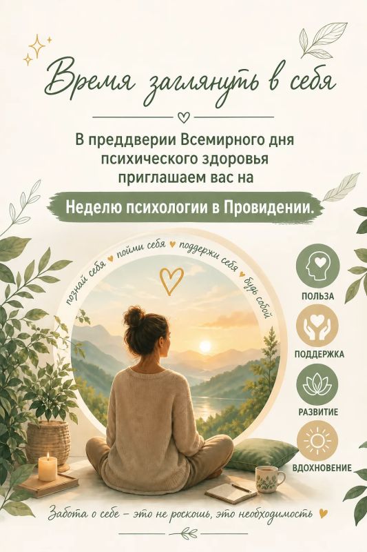 Время заглянуть в себя. В преддверии Всемирного дня психического здоровья приглашаем вас на Неделю психологии в Провидении